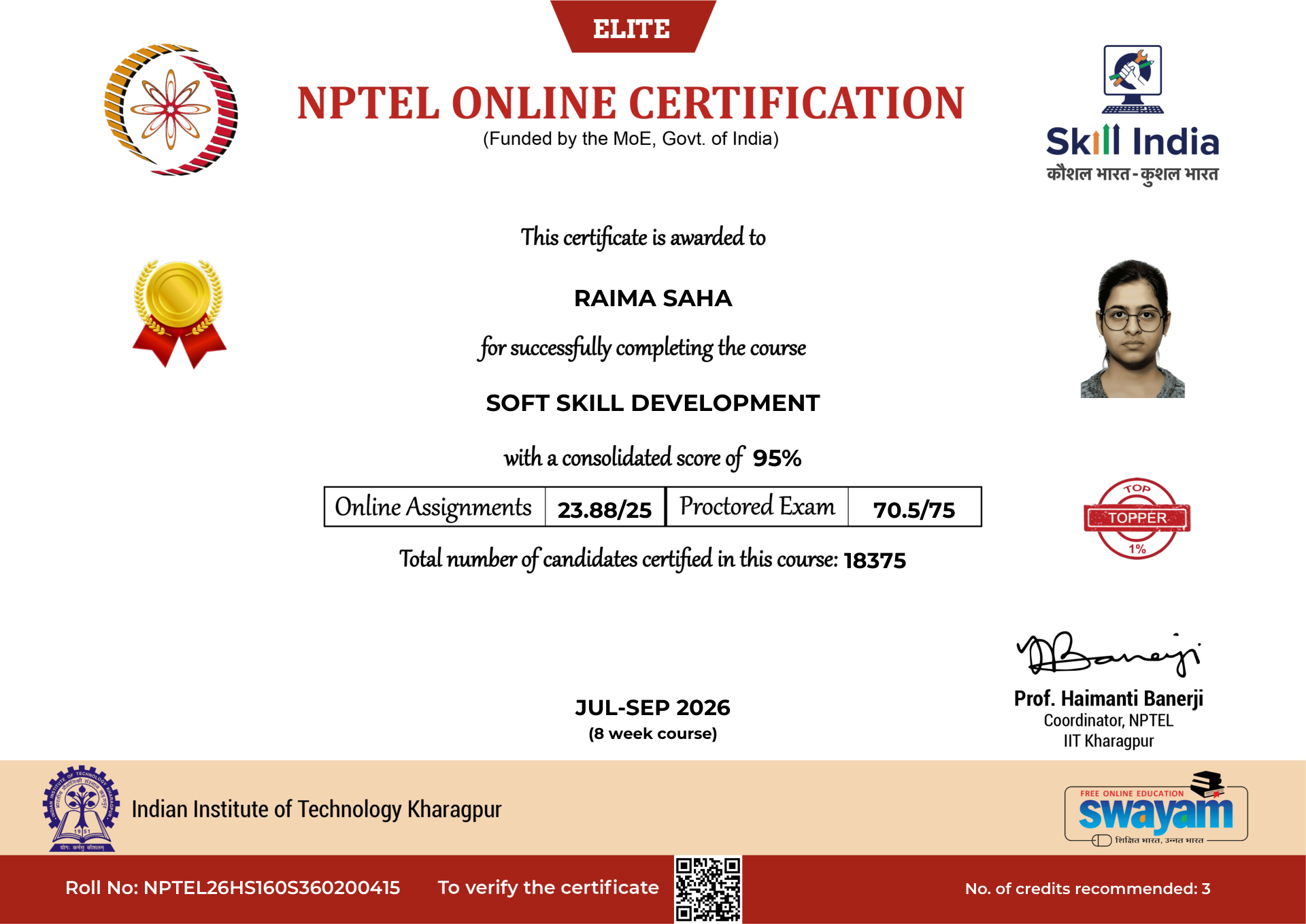 NPTEL Certificate NOC-TRTS-2TX5-SRR6X