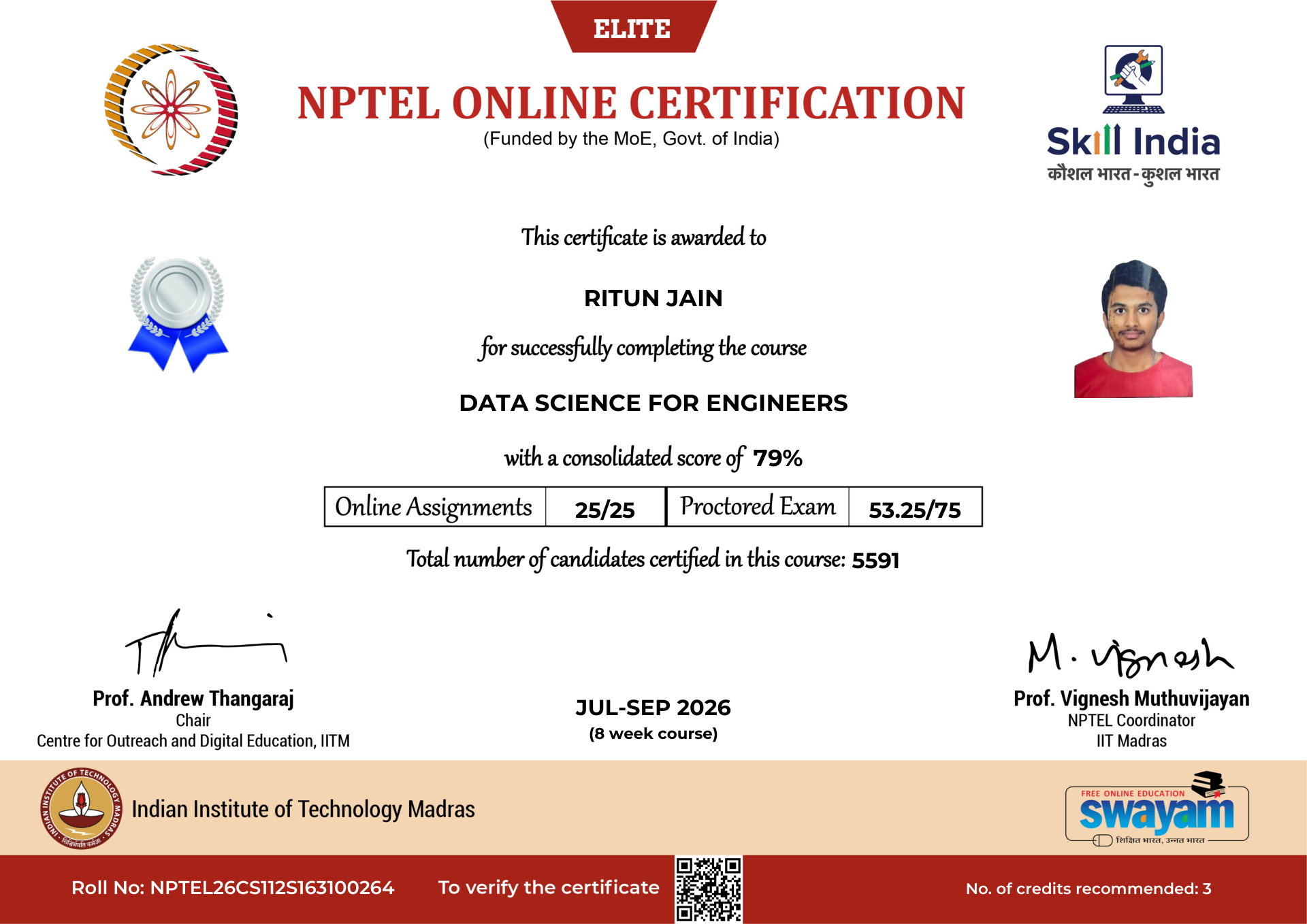 NPTEL Certificate NOC-V034-0DYT-HTEK6