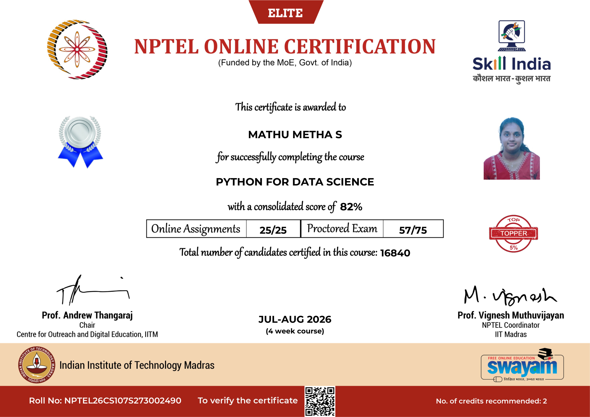 NPTEL Certificate NOC-VPXN-H9AT-43M48