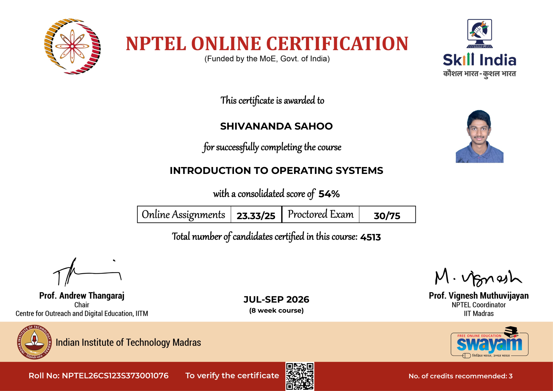 NPTEL Certificate NOC-VV40-7FTW-6K96P