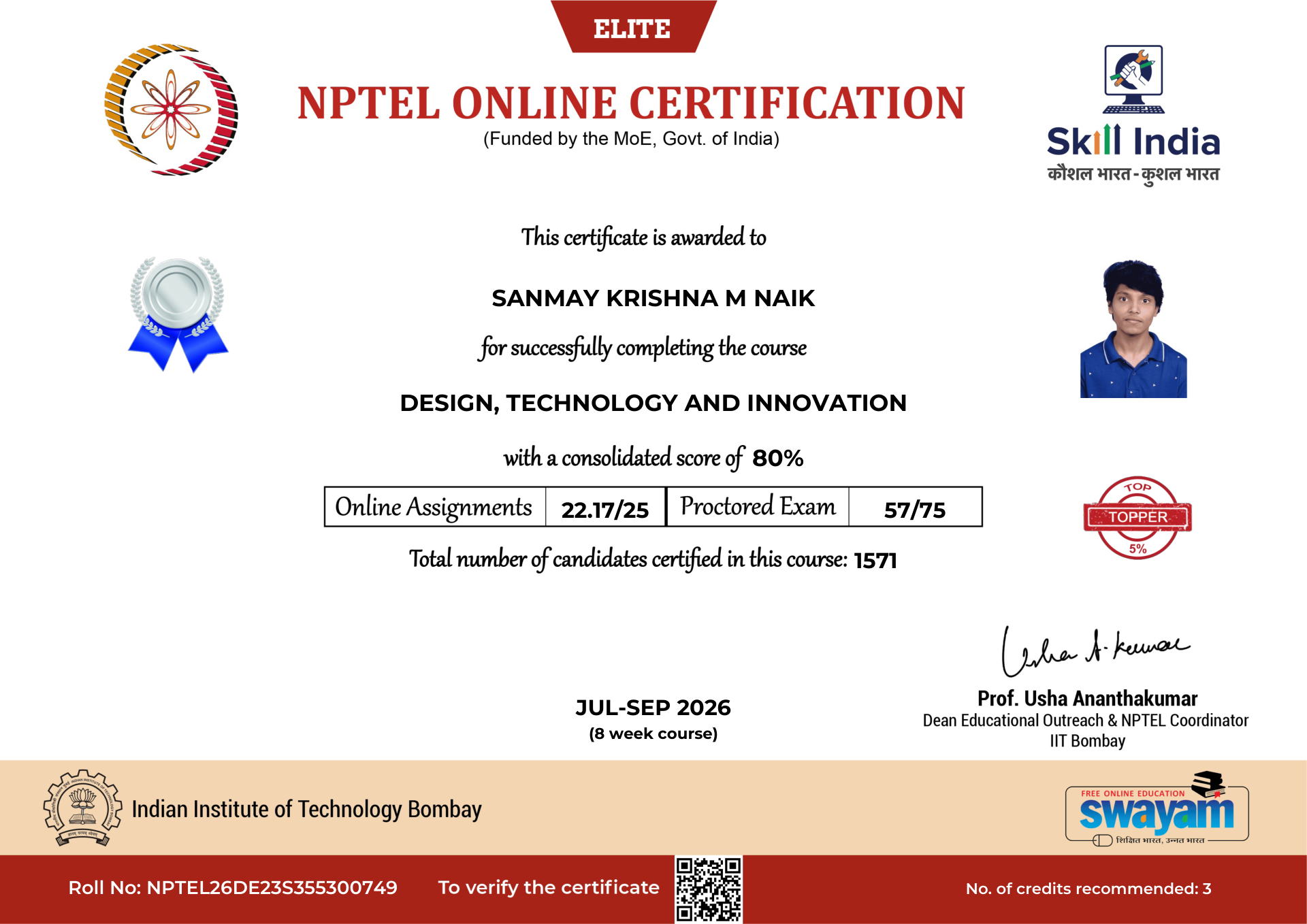 NPTEL Certificate NOC-VXMW-277G-ENNMM