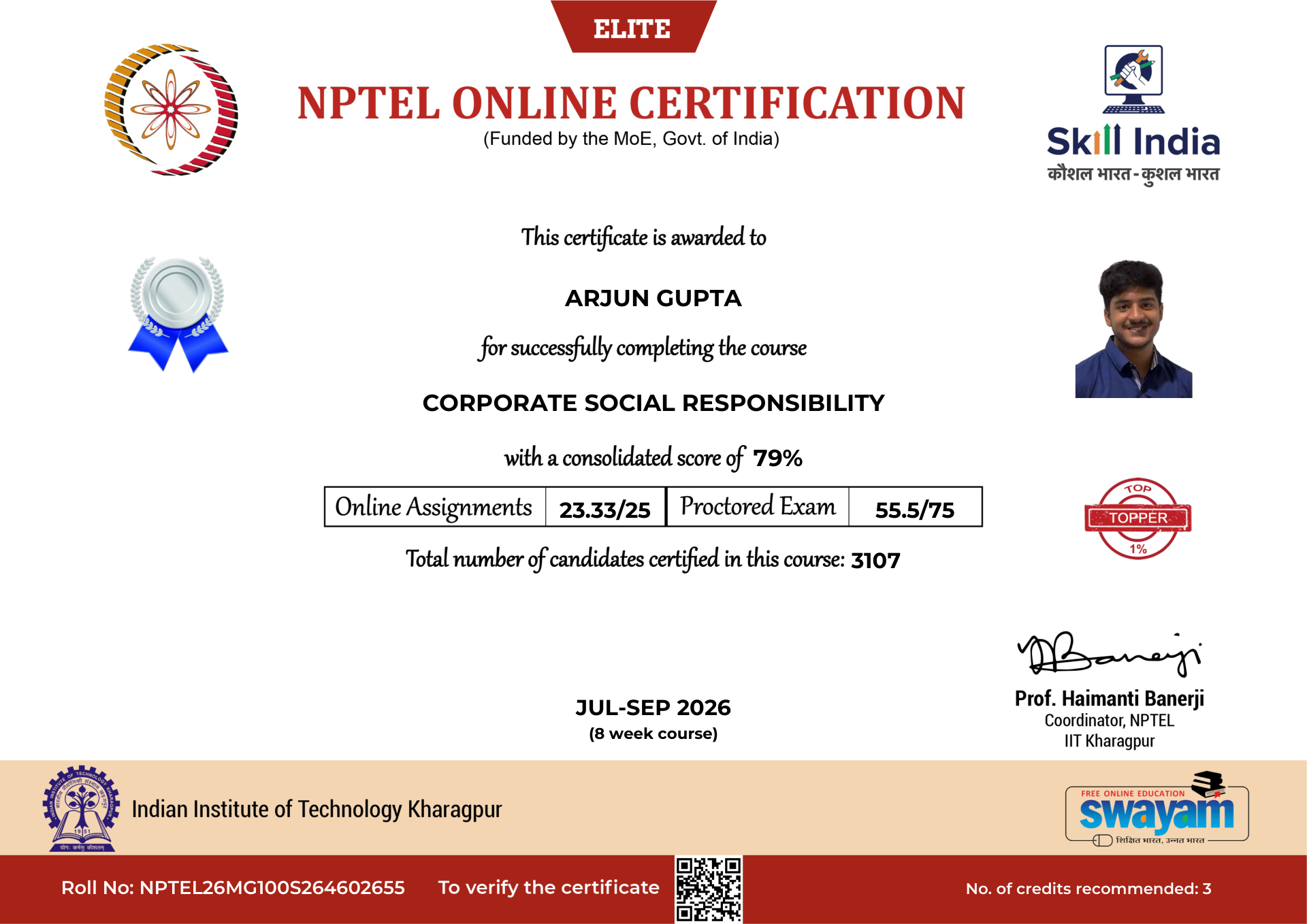 NPTEL Certificate NOC-WG3N-HSNR-MCJYR