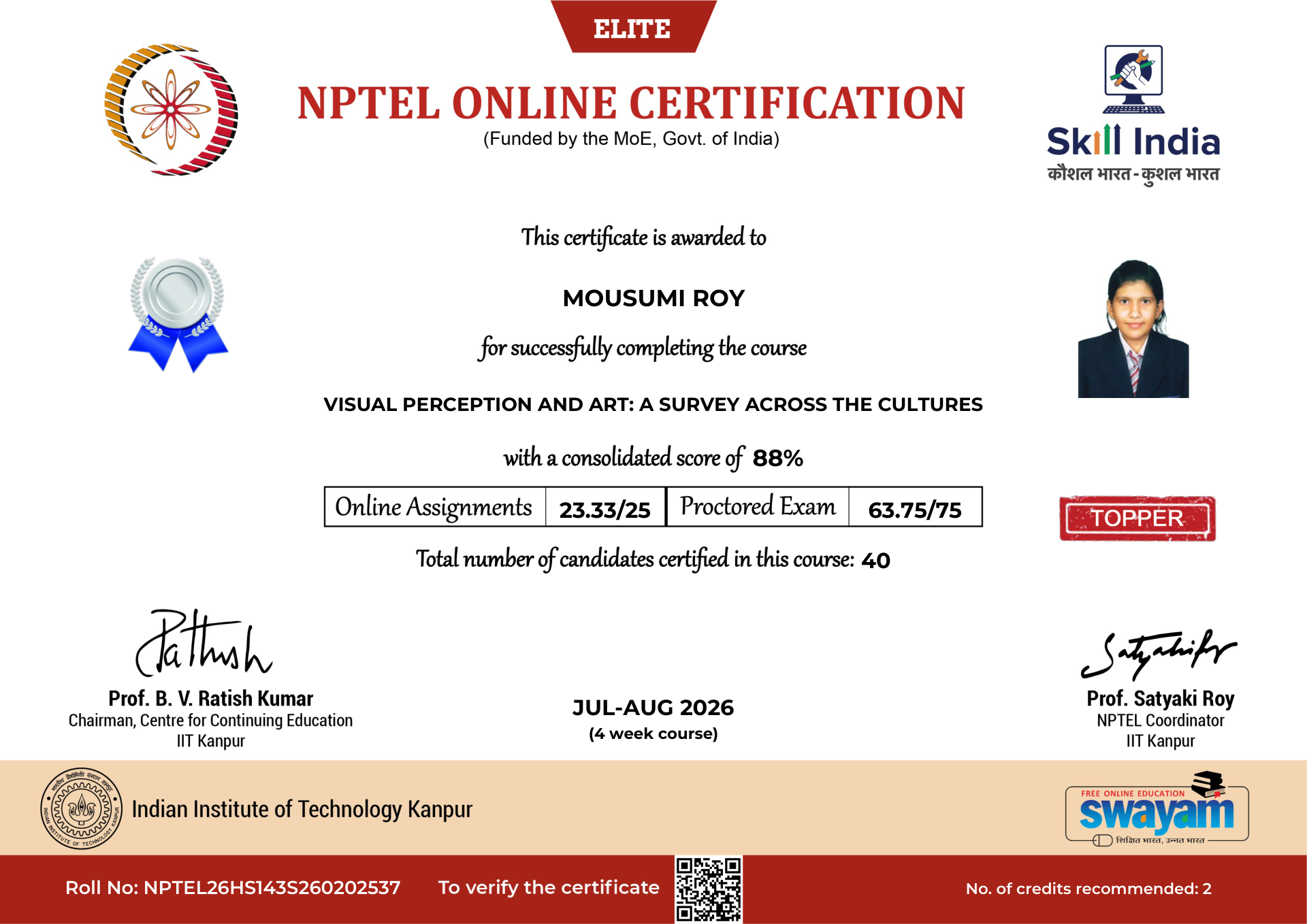 NPTEL Certificate NOC-XB0W-NCNG-0GZSF