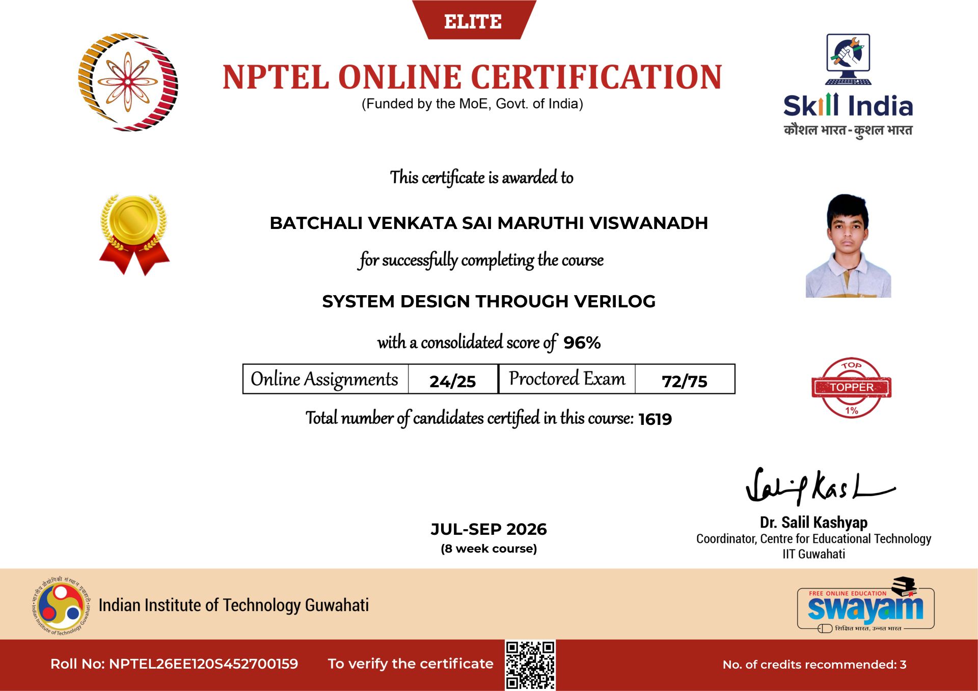 NPTEL Certificate NOC-Y39G-BRB0-6CRSW