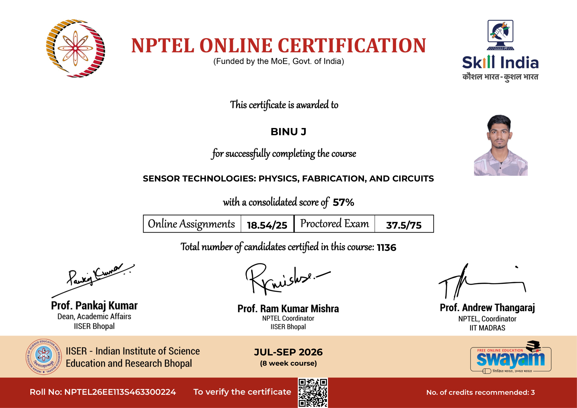 NPTEL Certificate NOC-Y3ZA-PD71-C3Y2H