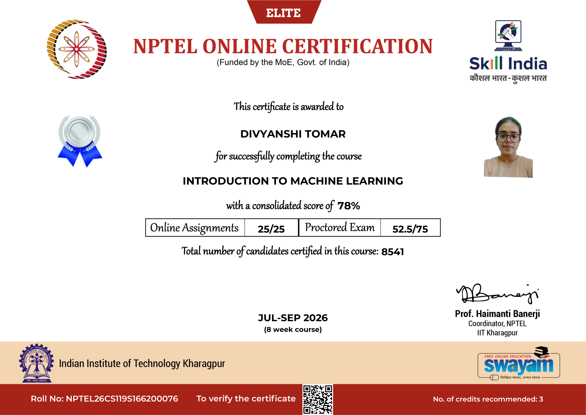 NPTEL Certificate NOC-Y96Z-14K1-Q24XT