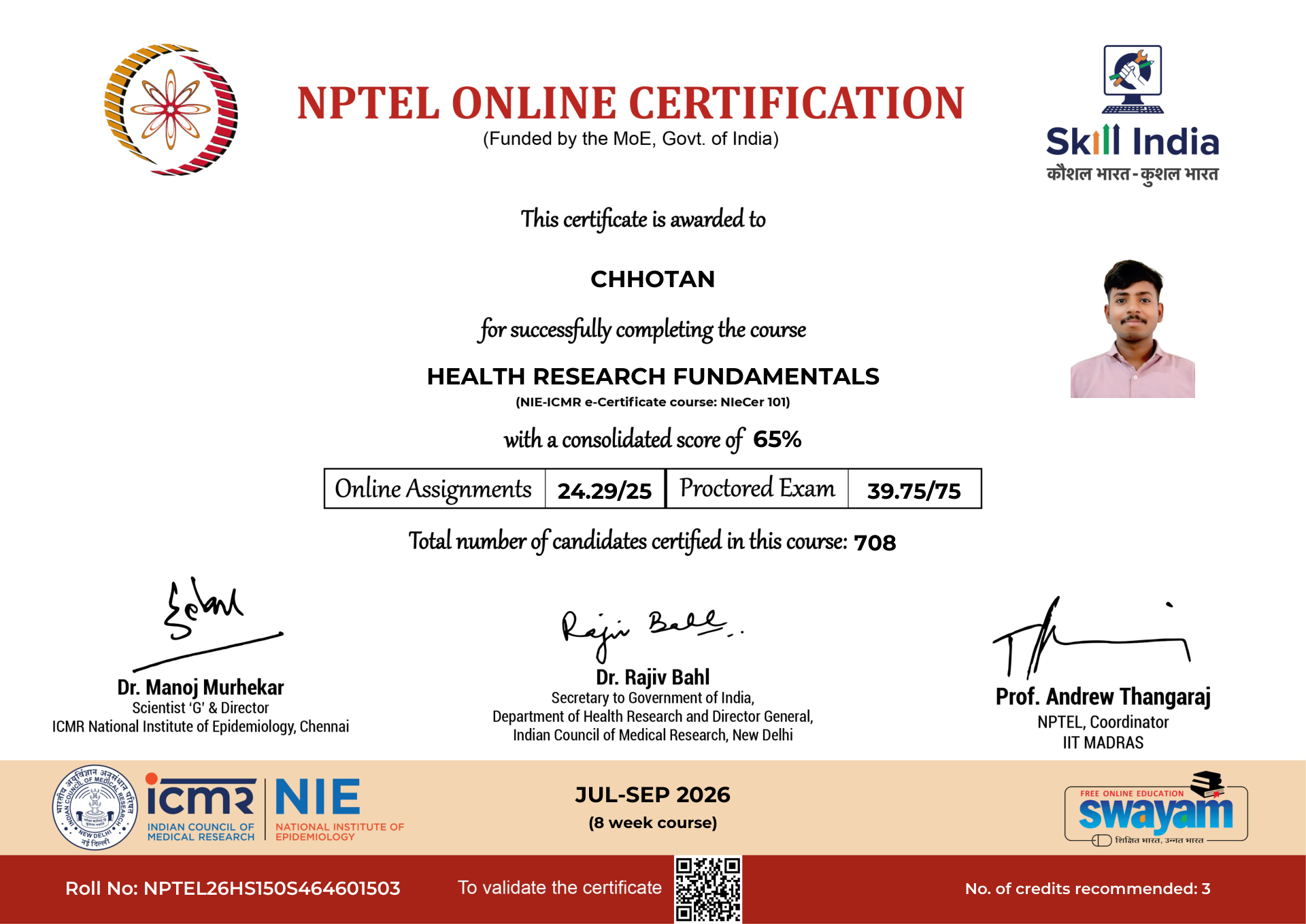 NPTEL Certificate NOC-YVB9-1GP7-NHVTZ
