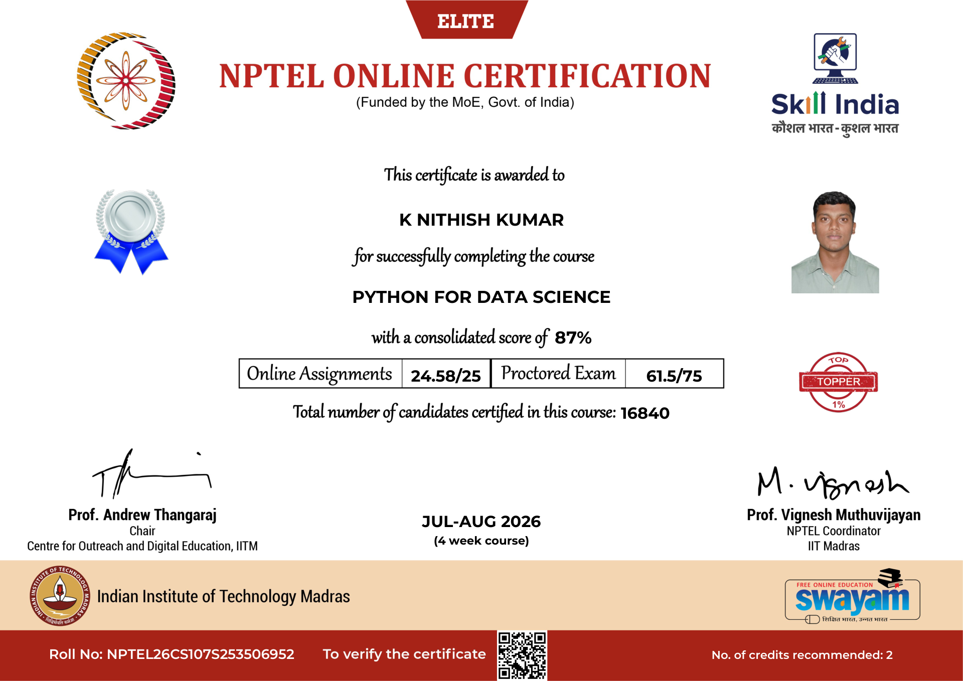 NPTEL Certificate NOC-ZMY4-GJVP-ZQHDN