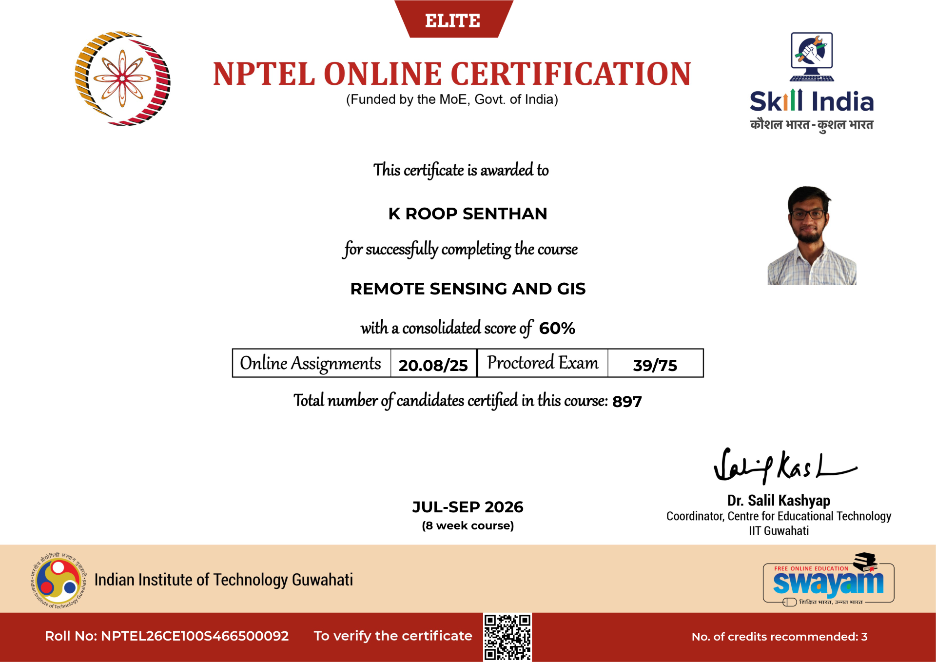 NPTEL Certificate NOC-ZNW3-E7Y0-EBYJ0